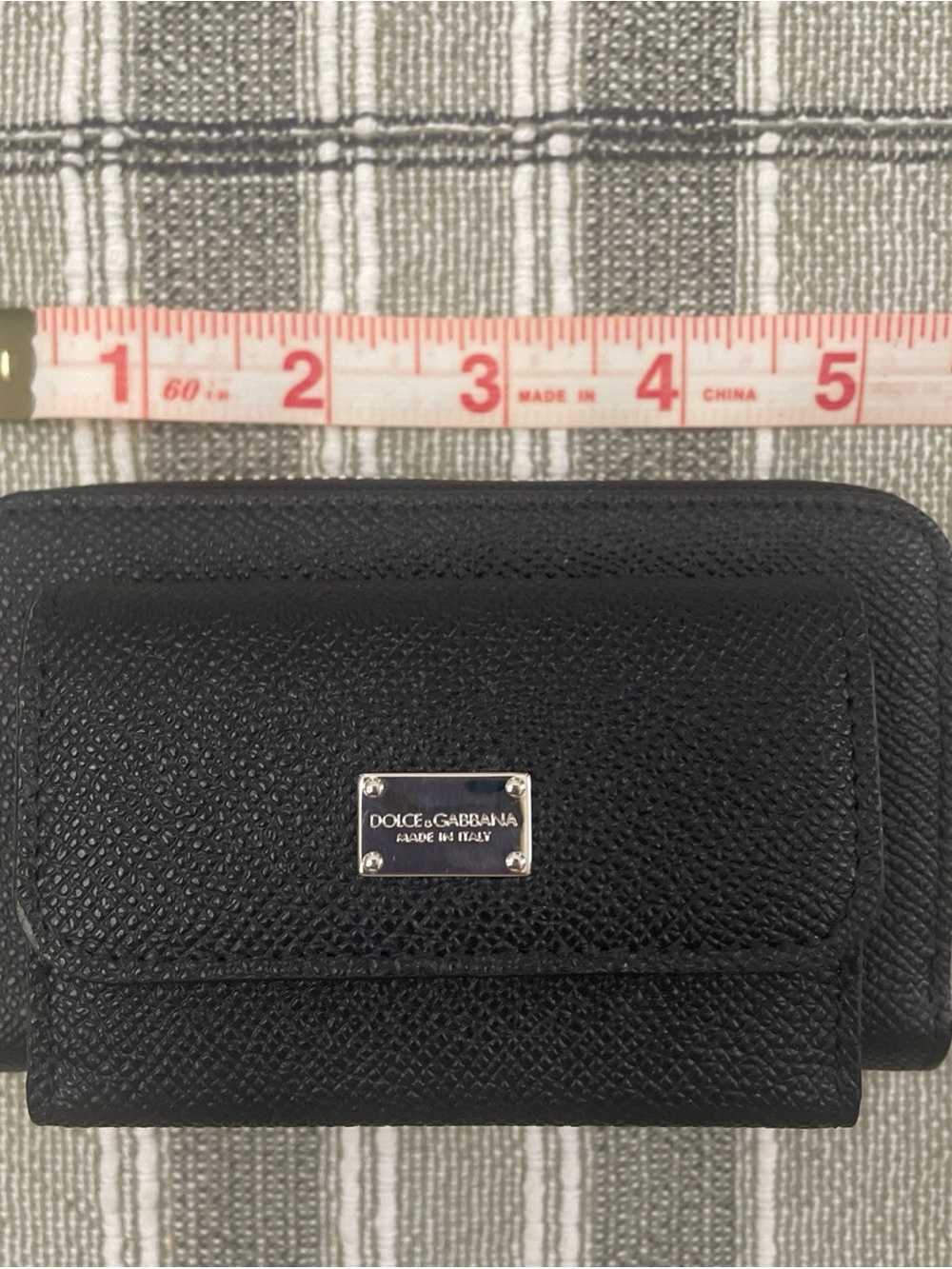 Dolce & Gabbana Black Textured Leather Key & Card Holder with Silver Logo Plaque